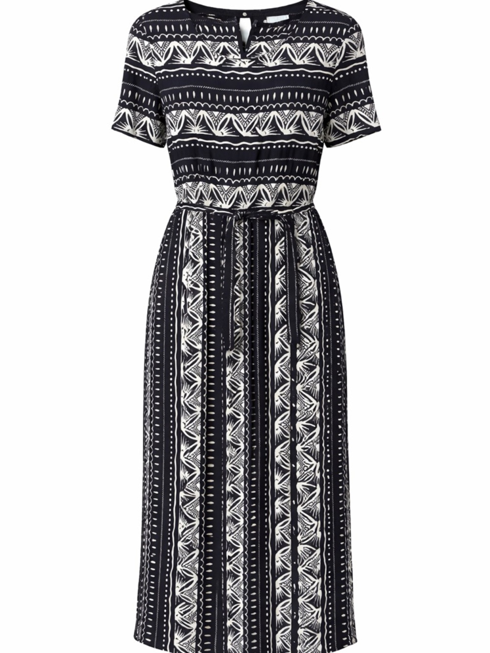 Liz Claiborne Dress Navy White Tribal Print Midi Short Sleeve Boho 12